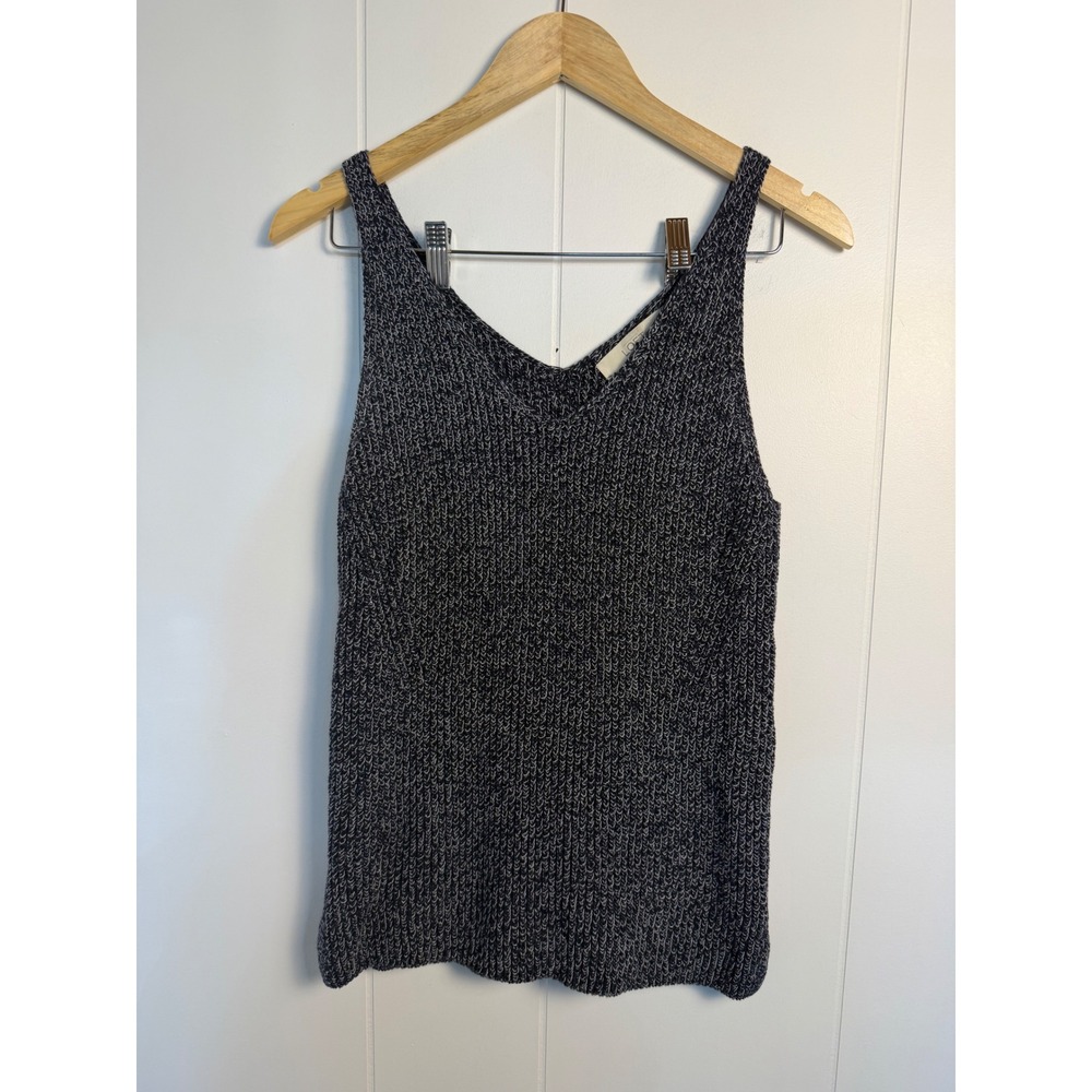 LOFT Sweater Tank Top Size S Navy White Marled Cotton V-Neck Sleeveless Chunky